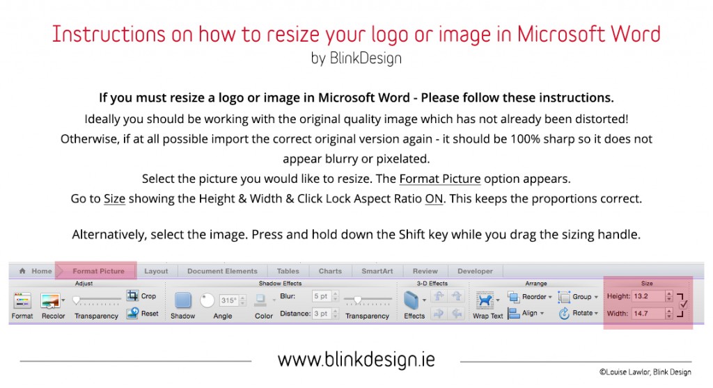 Blink Design - Instructions on hopwe to resize your logo in Microsoft Word